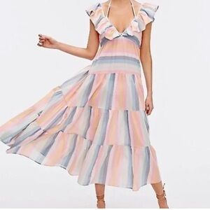 J. Crew Pastel Striped Ruffle Maxi beach Dress